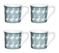 Kitchencraft fina gansos 'estriado Patterned Bird tazas, 300 ml (Juego de 4), Bone China, Azul/Gris, 11,5 x 8,5 x 8 cm