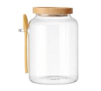 KitchenCraft Idilica tarro de cristal con tapa de madera de haya y cuchara de bambú, bote de cristal hermético con tapa de madera para almacenamiento y organización en la cocina, 12ml