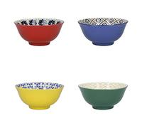 KitchenCraft Juego de 4 Cuencos de Cereales de Cerámica en Caja de Regalo, Boles para Helado, Sopa y Otros, Diseño “Mundo de Sabores” 15 cm