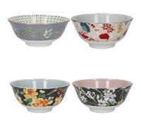 Kitchencraft juego de 4 cuencos de gres esmaltado, boho floral, 15,5 x