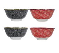 Kitchencraft juego de 4 cuencos de gres esmaltado, floral rojo y negro