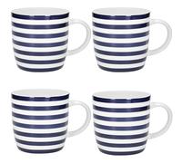 KitchenCraft Juego de 4 tazas de café a rayas azules y blancas