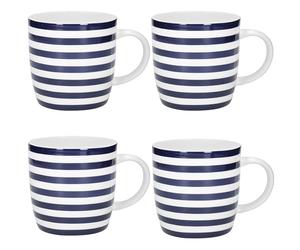 KitchenCraft Juego de 4 tazas de café a rayas azules y blancas