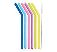 KitchenCraft Juego de 6 Pajitas Reutilizables de Silicona y Cepillo Limpiador, 24,5 cm - Multicolor