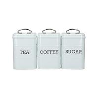 KitchenCraft Living Nostalgia Botes para Café, Té y Azúcar de Acero en Caja de Regalo 3 Unidades Azul Vintage