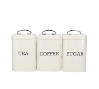 KitchenCraft Living Nostalgia Botes para Café, Té y Azúcar de Acero en Caja de Regalo 3 Unidades Color Crema Antiguo