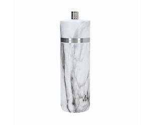 KitchenCraft MasterClass Molinillo Manual Inoxidable para Sal o Pimienta, Tapas Intercambiables con Iniciales, Efecto Mármol, 17 cm - Blanco/Gris