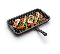KitchenCraft Sartén con Parrilla Integrada y Asa Desmontable, Cocina Brochetas, Verduras, Tostadas, Tocino y más, 40 x 23 cm, Negro