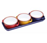 KitchenCraft: World of Flavours - Cuencos para Aperitivos con Bandeja, Cerámica, Juego de 3 Unidades, Diferentes colores, 11 cm
