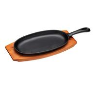 KitchenCraft World Of Flavours Sartén Teppanyaki de Hierro Fundido con Soporte de Madera 34.5 x 13 x 2.5 cm y 28 x 14.5 x 1.5 cm