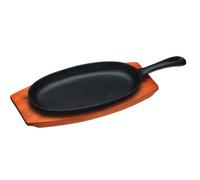 KitchenCraft World of Flavours Sizzle Platter, sartén de hierro fundido y soporte de madera, plato caliente con mango, sartén de 34,5 x 13 x 2,5 cm y soporte de 28 x 14,5 x 1,5 cm, 1 juego