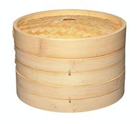 KitchenCraft World Of Flavours Vaporera Asiática de Madera de Bambú con Cubierta 2 Niveles 25.5 x 16 x 16 cm