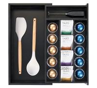 KitchenEdge Organizador de cajones negro de cocina para bolsas de té y café, ampliable de 10 a 17 pulgadas, 10 compartimentos para accesorios - Inserciones de pared ajustables