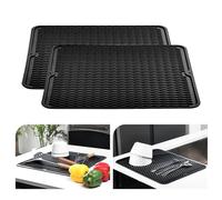 KitchenRaku Alfombrilla Escurreplatos de Silicona (2 Piezas Negro, 40x45cm)