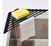 KitchenRaku Escurreplatos triangular, 40,8 x 7,2 cm, alfombrilla plegable para el fregadero de la cocina, acero inoxidable 304/silicona, como escurridor para el fregadero de la cocina (negro)