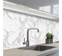 KitchenYeah© Antisalpicaduras Cocina 80x250 cm Adhesivo Salpicadero Protector de Salpicaduras Panel Mármol - Puro - Gris - Vetas