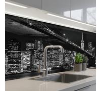KitchenYeah© Antisalpicaduras Cocina adhesivo Salpicadero Protector | 80x150 cm - Salpicaduras Panel Nueva York - Brooklyn - Puente - Blanco y negro