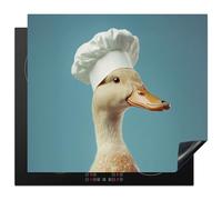 KitchenYeah© Protector Vitroceramica 60x52 cm Tapa para induccion Placa Encimera Cubre de Protectora Cocina Pato - Gorro de Cocinero - Bonito - Ave