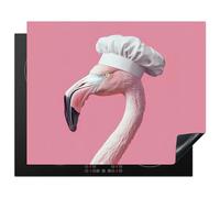 KitchenYeah© Protector Vitroceramica 65x52 cm Tapa para induccion Placa Encimera Cubre de Protectora Cocina Flamenco - Rosa - Gorro de Cocinero - Ave