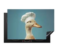 KitchenYeah© Protector Vitroceramica 80x52 cm Tapa para induccion Placa Encimera Cubre de Protectora Cocina Pato - Gorro de Cocinero - Bonito - Ave
