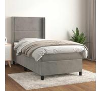 kithwjll Cama con somier con colchón, color gris claro, 80 x 200 cm, terciopelo, cómoda cama acolchada con cabecero de altura ajustable para dormitorio, habitación juvenil, habitación infantil, cama