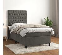 kithwjll Cama con somier con colchón, color gris oscuro, 90 x 200 cm, estructura de cama de terciopelo con cabecero ajustable para dormitorio, cama de invitados, habitación infantil y juvenil, cómoda