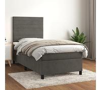 kithwjll Cama con somier con funda de terciopelo, 100 x 200 cm, color gris oscuro, incluye colchón y cabecero, cómoda cama tapizada para dormitorio, cama de invitados, habitación infantil o juvenil