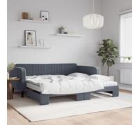 kithwjll Cama de día extensible con colchones, color gris oscuro, 100 x 200 cm, terciopelo, marco de metal de madera, cama doble para invitados, moderna