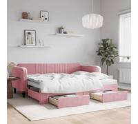 kithwjll Cama de día extensible rosa con cajones, 90 x 200 cm, terciopelo, moderna cama de invitados con espacio de almacenamiento, estructura de cama, marco de cama, cama para dormir, construcción de