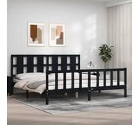 kithwjll Cama de madera maciza de color negro, 200 x 200 cm, con cabecero, madera de pino duradera, vetas rústicas, somieres estables, adecuada para cama doble, dormitorio y cama de invitados