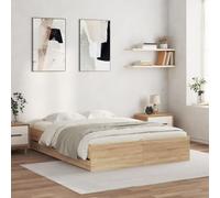 kithwjll Estructura de cama con cajones de roble Sonoma, 150 x 200 cm, madera de matrimonio estable con espacio de almacenamiento, cama moderna para dormitorio, dormitorio infantil y juvenil, incluye