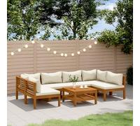 kithwjll Juego de 7 muebles de jardín con cojines de madera maciza de acacia, resistente a la intemperie, sofá exterior con mesa, esquinas y partes centrales para terraza, balcón, jardín, porche