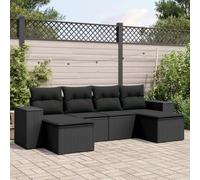 kithwjll Juego de muebles de jardín de 6 piezas con cojín negro de polirratán para terraza, balcón, exterior, comedor, grupo de asientos con espacio de almacenamiento, resistente a la intemperie