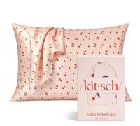 Kitsch - Funda de almohada de satén con cremallera, tamaño estándar, 48 x 66 cm, estampado de cerezas