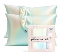 Kitsch Funda de Almohada refrescante de 100% satén con Cremallera, más Suave Que la Seda, Ideal para el Cabello y la Piel (Estándar/Queen, 2 Paquetes, Aura)