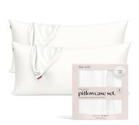 Kitsch Funda de Almohada refrescante de 100% satén con Cremallera, más Suave Que la Seda, Ideal para el Cabello y la Piel (King, 2 Paquetes, Marfil)