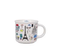 KIUB Mini taza espresso - diseño Paris Tour Eiffel y todos los símbolos de París - fondo blanco - porcelana fina y altura 7,5 cm, KOOKS00