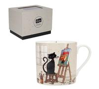 KIUB TAZA PORCELANA GATO PINTANDO 425 ML + CAJA REGALO BUG ART 13x10x10 Cms.