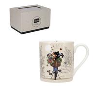 KIUB TAZA PORCELANA GATOS BICICLETA 280 ML + CAJA REGALO BUG ART 12x9x8 Cms.