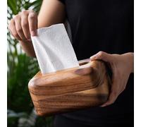 Kivivaka Caja de pañuelos de madera minimalista hecha de nogal, dispensador de servilletas de papel con acabado suave, decoración para el hogar y la oficina, diseño de acceso