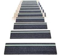 Kivivaka Cinta de agarre antideslizante fluorescente para escaleras y exteriores, tiras de seguridad antideslizantes impermeables con fuerte adherencia, negro, 5 piezas