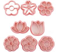 Kivivaka Juego de galletas de flores de 8 piezas, herramientas de plástico PP para hornear golosinas decorativas, rosa 13,5 cm