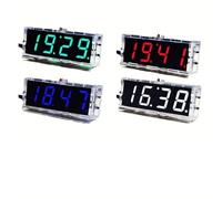 Kivivaka Kit de reloj LED de 4 dígitos con carcasa transparente, estilo tubo Nixie con atenuación automática, timbre de alarma y pantalla de temperatura, juego de soldadura electrónica
