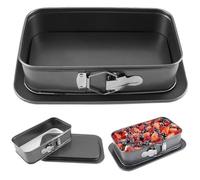 Kivivaka Molde rectangular de acero al carbono con hebilla de liberación rápida para tartas de queso, tiramisú, pizza, apto para lavavajillas, color negro
