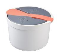 Kivivaka Olla arrocera para microondas, olla portátil para pasta y verduras con colador, 18 x 18 x 13 cm, para material de polipropileno, cocción rápida de arroz, sopa y verduras para naranja