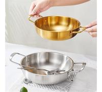 Kivivaka Paellera de acero inoxidable con doble asa, cacerola de fondo plano para estufa y horno, olla pulida con espejo para sopas y guisos, 24 cm, color plateado