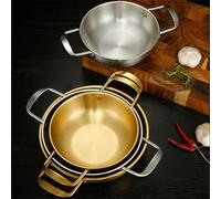 Kivivaka Paellera de acero inoxidable con doble mango, cacerola de fondo plano para cocinas de gas y eléctricas, olla resistente a la corrosión para paella y arroz, 24 cm, color dorado