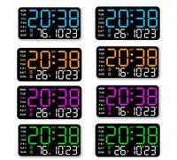 Kivivaka Reloj de pared digital con control de voz que muestra la fecha y la temperatura, brillo ajustable, ajuste DST, interruptor FC, mesa o uso colgante
