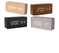 Kivivaka Reloj despertador digital con pantalla LED grande, lámpara de madera, hora, fecha, temperatura, para alarma doble, función de repetición de alarma, dormitorio, oficina