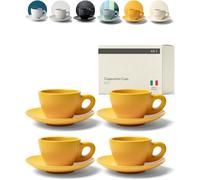 KIVY Juego de tazas de capuchino [4 x 240 ml] - tazas barista de gres grueso - hechas a mano - amarillo naranja